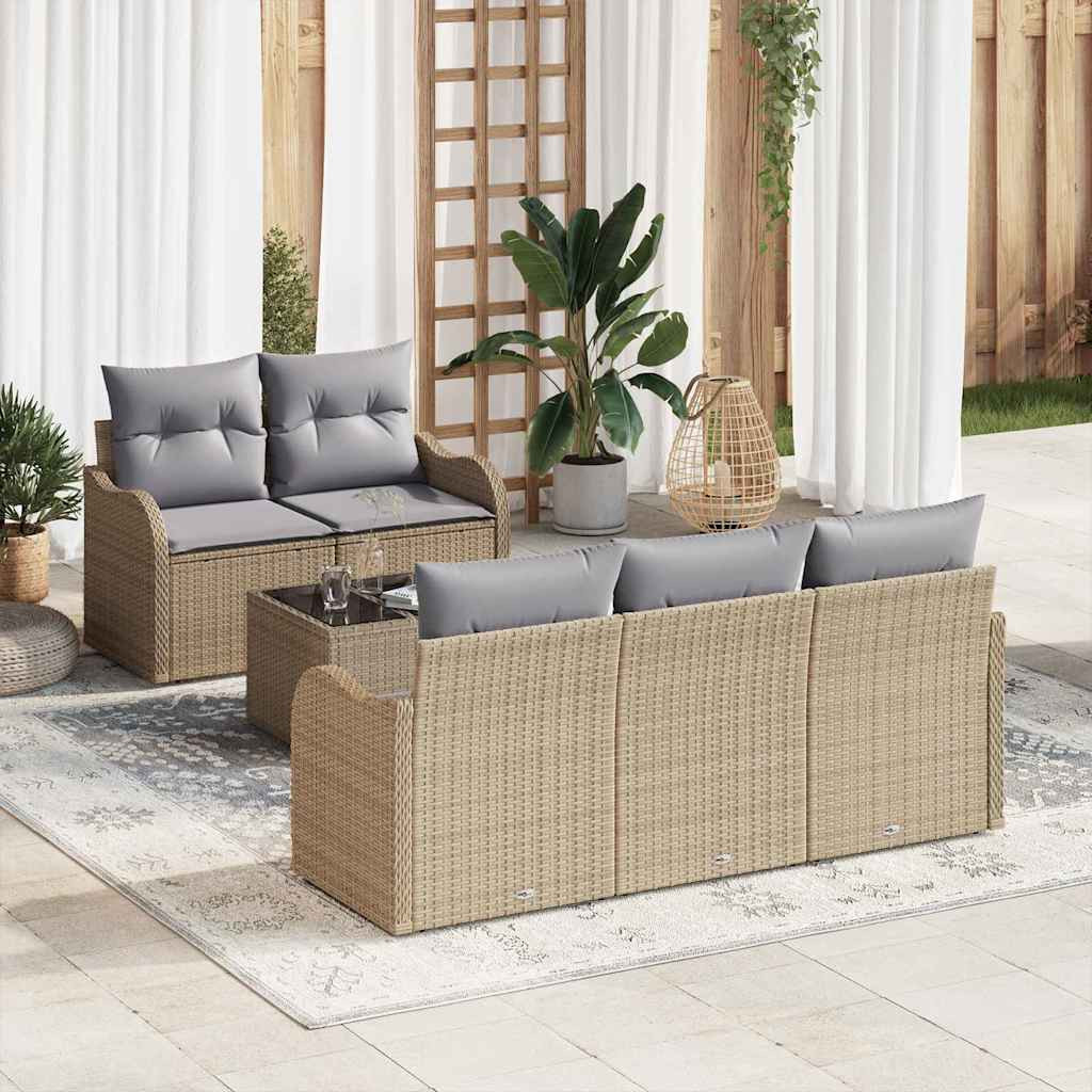 vidaXL Garten-Sofa-Set mit Kissen mit Speicher 6 pcs Beige und Grau