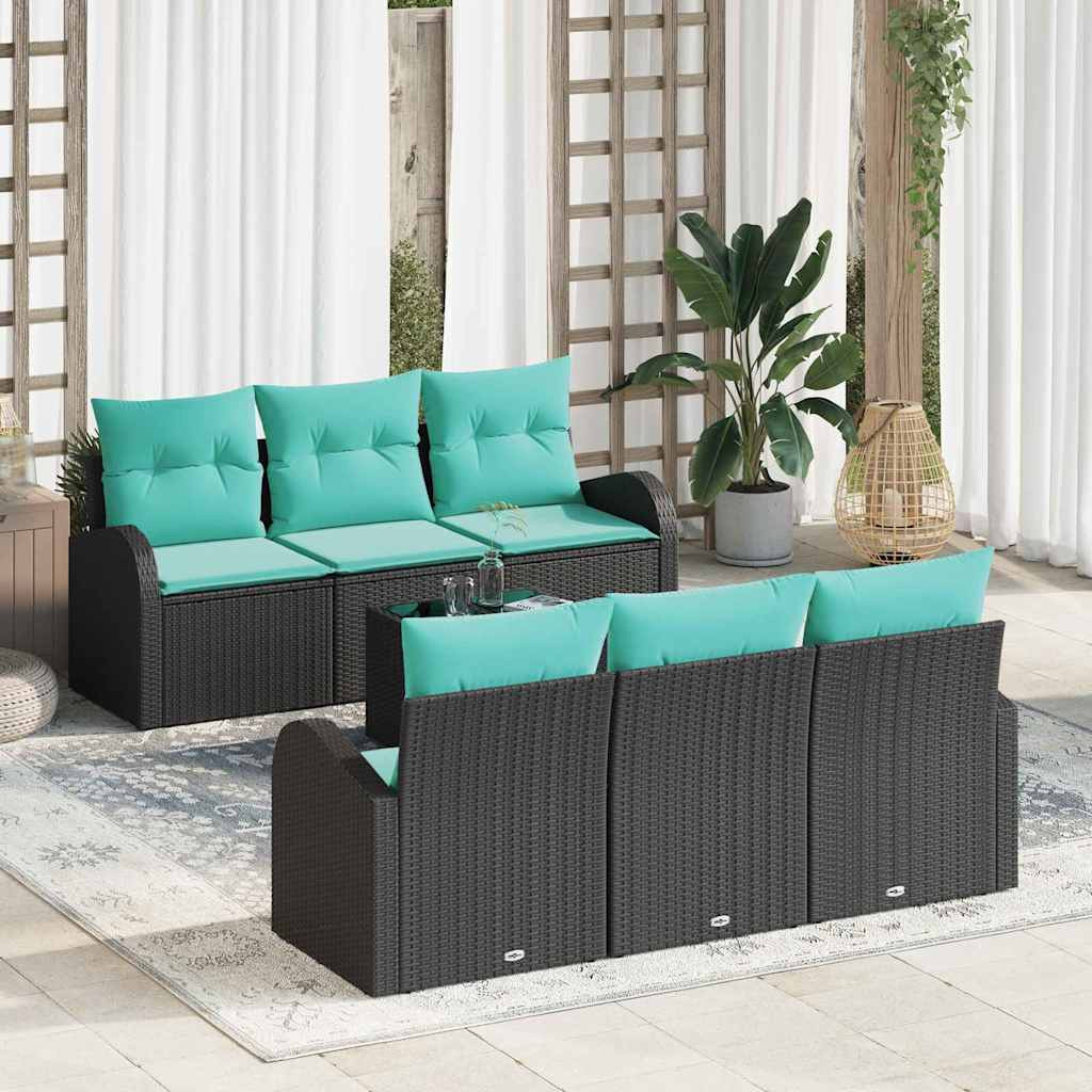 vidaXL Gartensofa-set mit Kissen 7 pcs Schwarz und Türkis Poly-Rattan