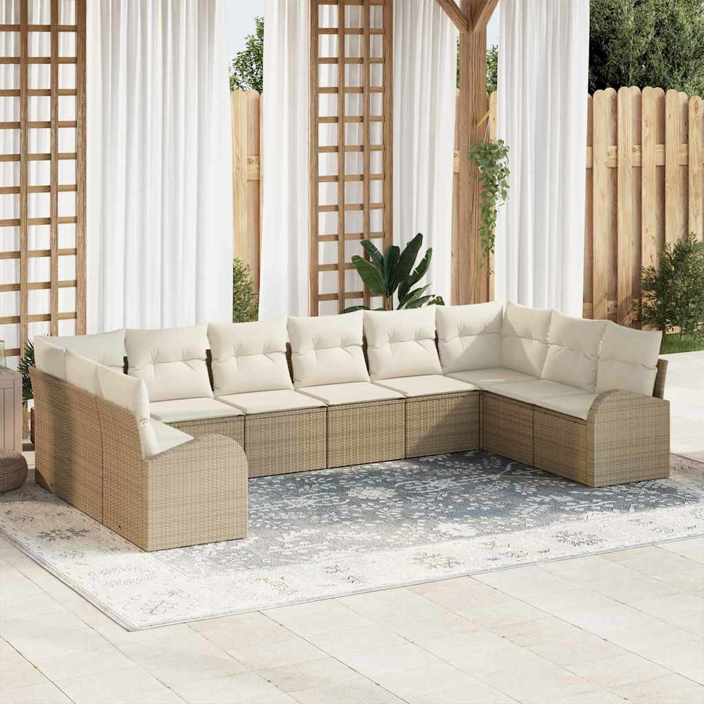 vidaXL Gartensofa-set mit Kissen 10 pcs Beige und Weiß Poly-Rattan