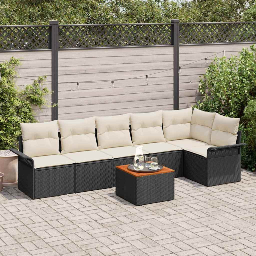 vidaXL Gartensofa-set mit Speicher 7 pcs Schwarz und Creme Poly-Rattan