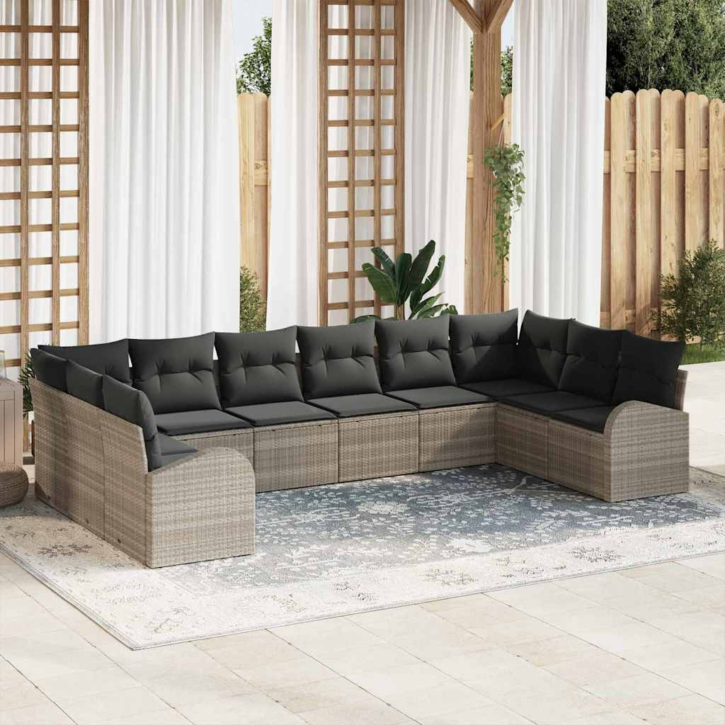 vidaXL Gartensofa-set mit Kissen 10 pcs Hellgrau Poly-Rattan