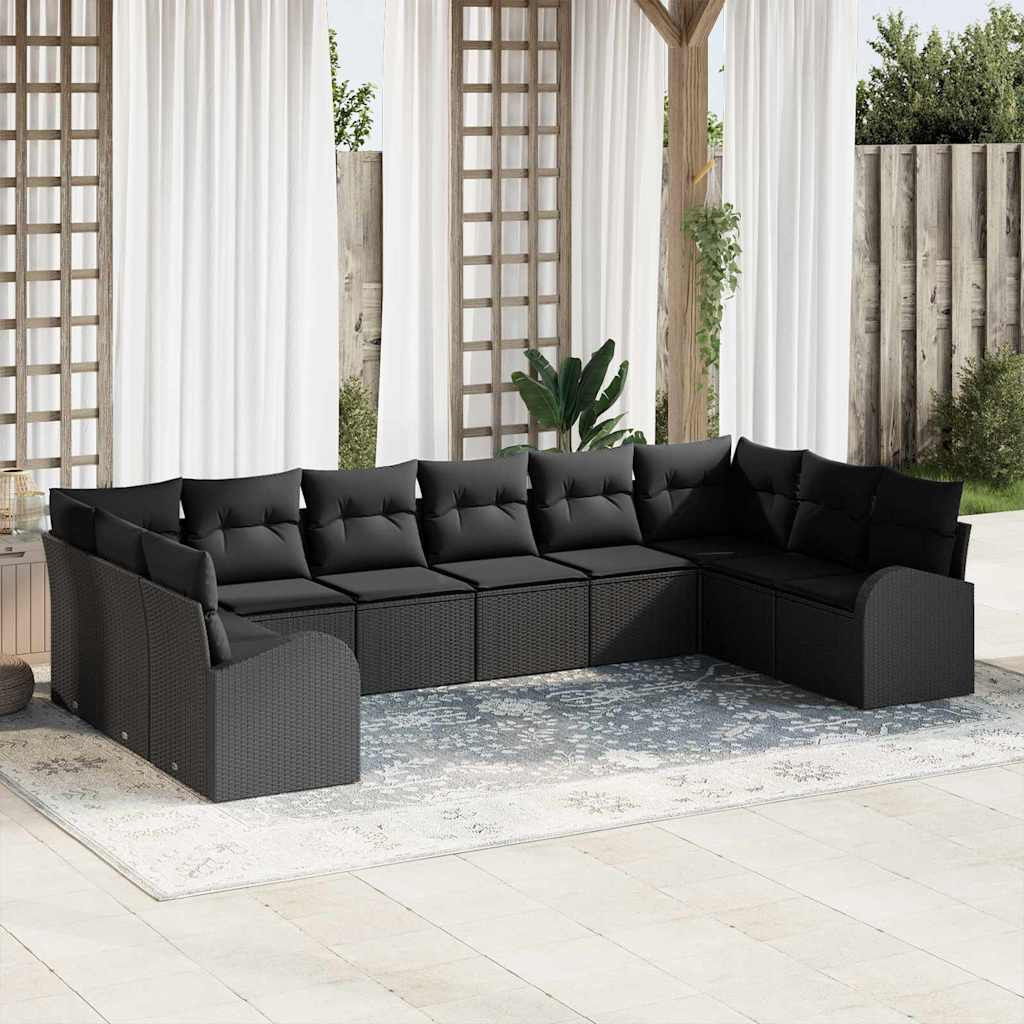 vidaXL Gartensofa-set mit Kissen 10 pcs Schwarz Poly-Rattan