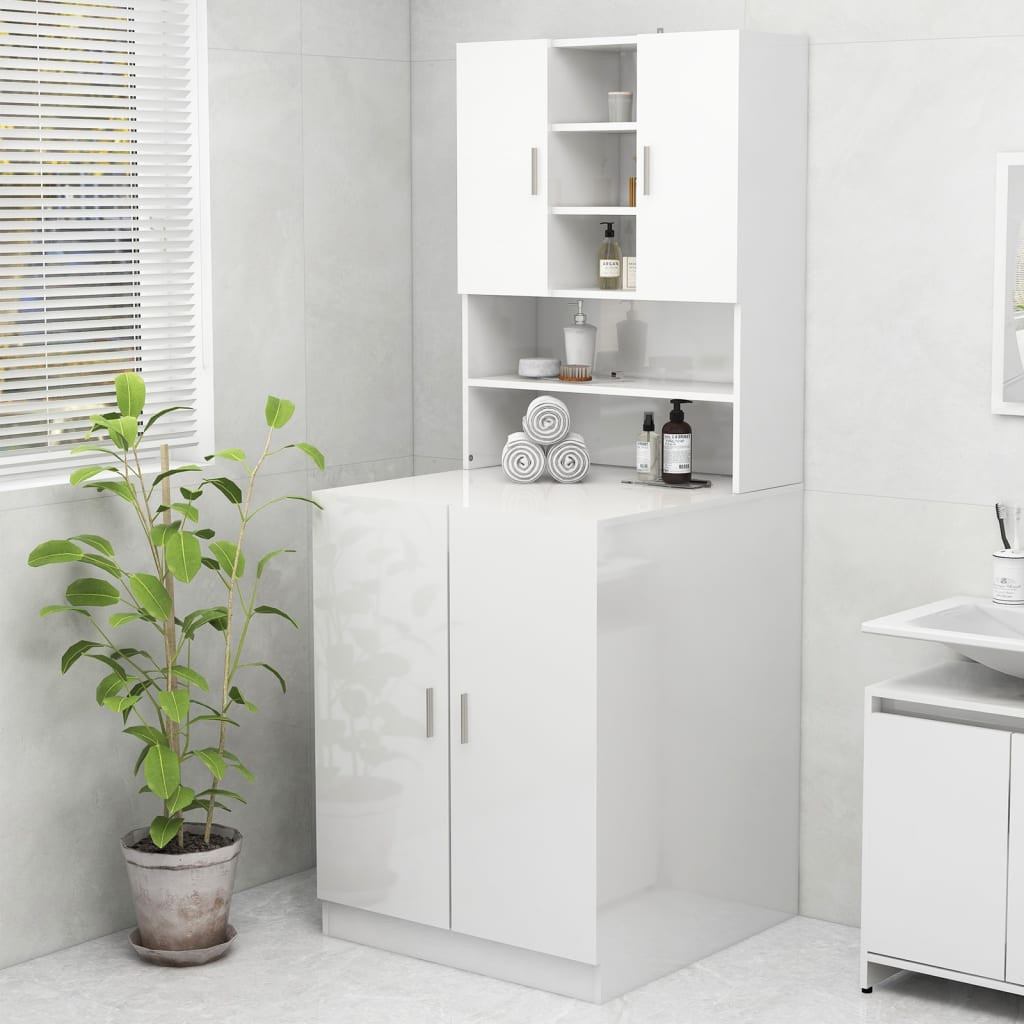 vidaXL Waschmaschinenschrank Hochglanz-Weiß 70,5x25,5x90 cm