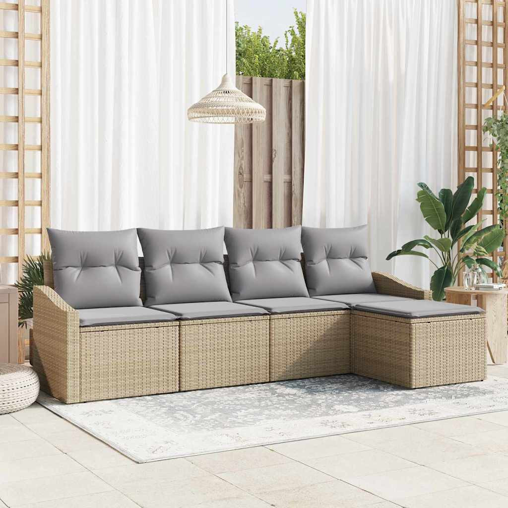 vidaXL Sofa Set mit Kissen 5 pcs Beige und Hellgrau Poly-Rattan