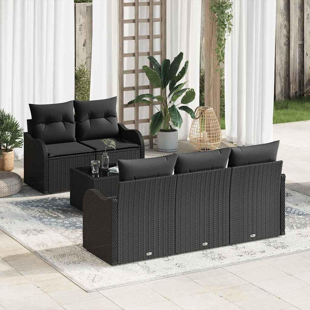 vidaXL Garten-Sofa-Set 6 pcs Schwarz Poly-Rattan und Stahl und Glas