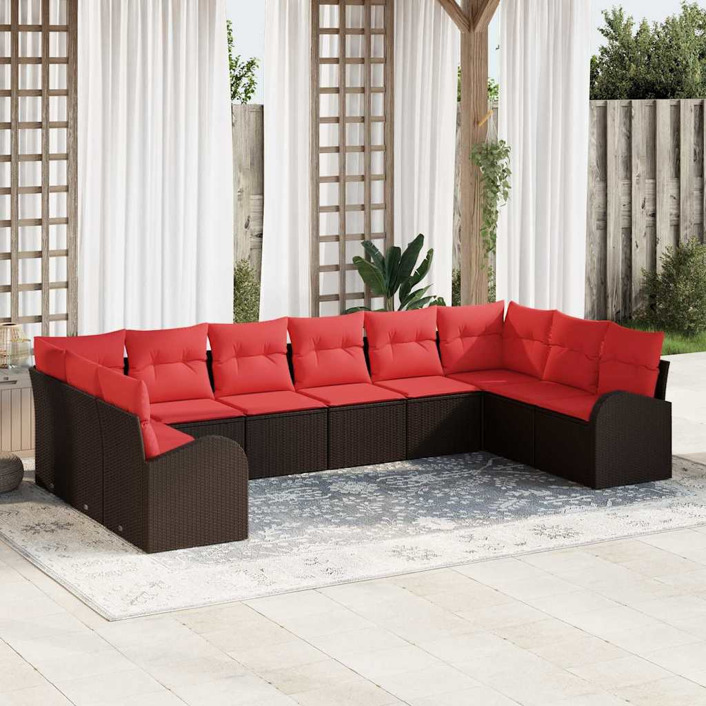 vidaXL Gartensofa-set mit Kissen 10 pcs Braun und Rot Poly-Rattan