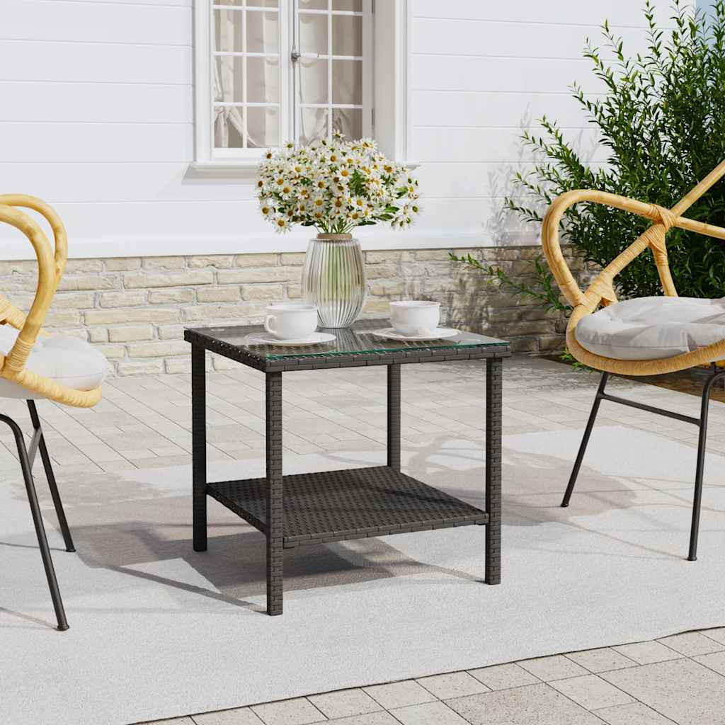vidaXL Beistelltisch Schwarz 45x45x45 cm Poly Rattan und Hartglas