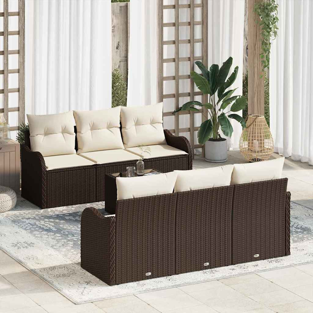 vidaXL Gartensofa-set mit Kissen mit Speicher 7 pcs Braun und Creme