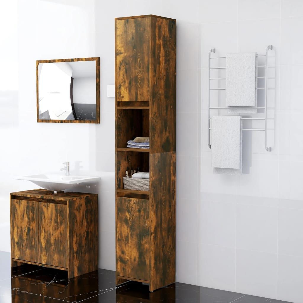 vidaXL Badezimmerschrank Räuchereiche 30x30x183,5 cm Holzwerkstoff