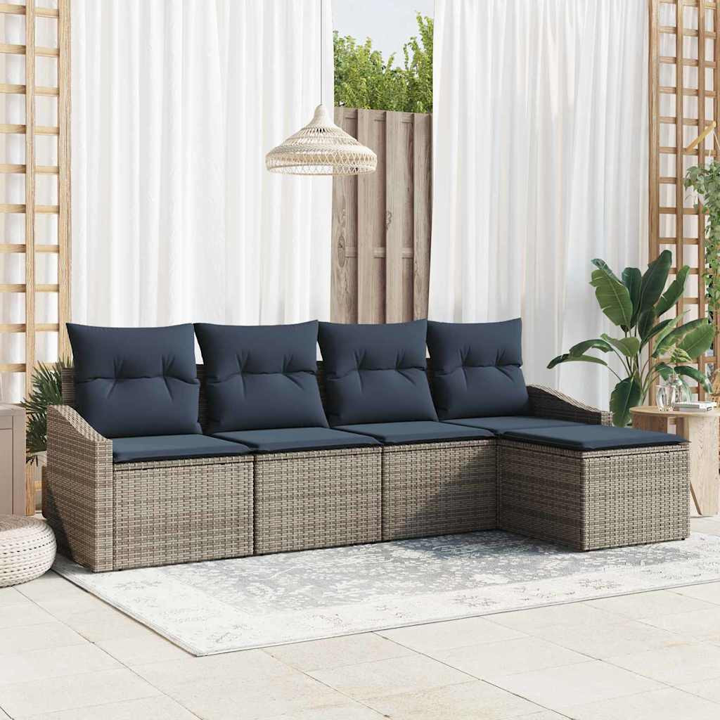 vidaXL Sofa Set mit Kissen 5 pcs Grau und Marineblau Poly-Rattan
