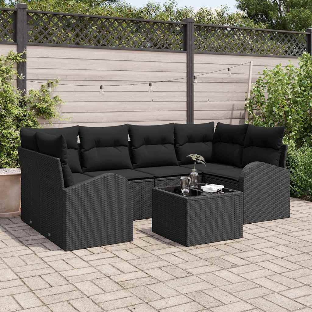 vidaXL Gartensofa-set mit Speicher 7 pcs Schwarz Poly-Rattan