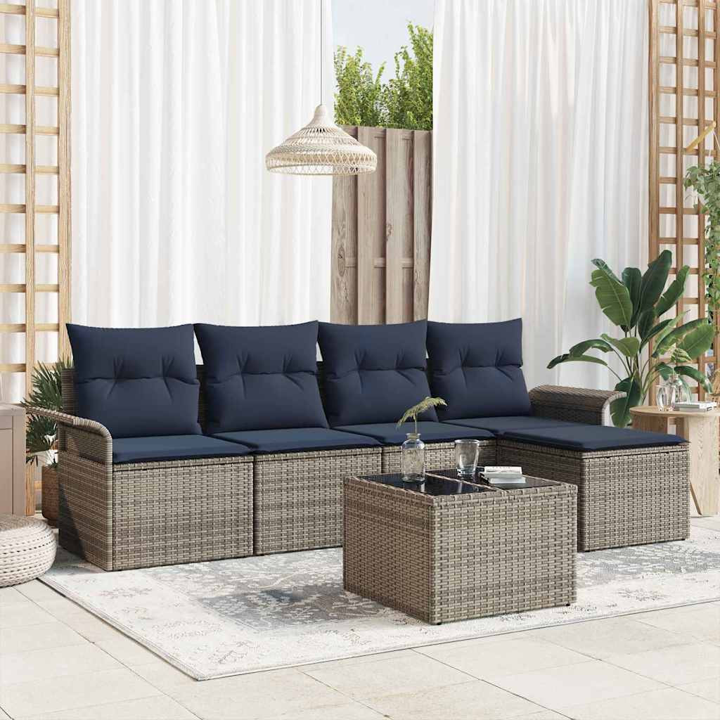 vidaXL Gartensofa-set mit Speicher 6 pcs Grau Poly-Rattan