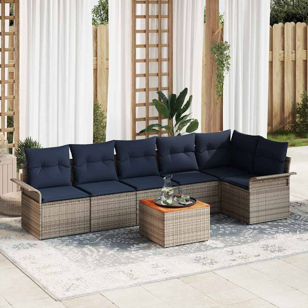 vidaXL Gartensofa-set 7 pcs Grau und Marineblau Poly-Rattan