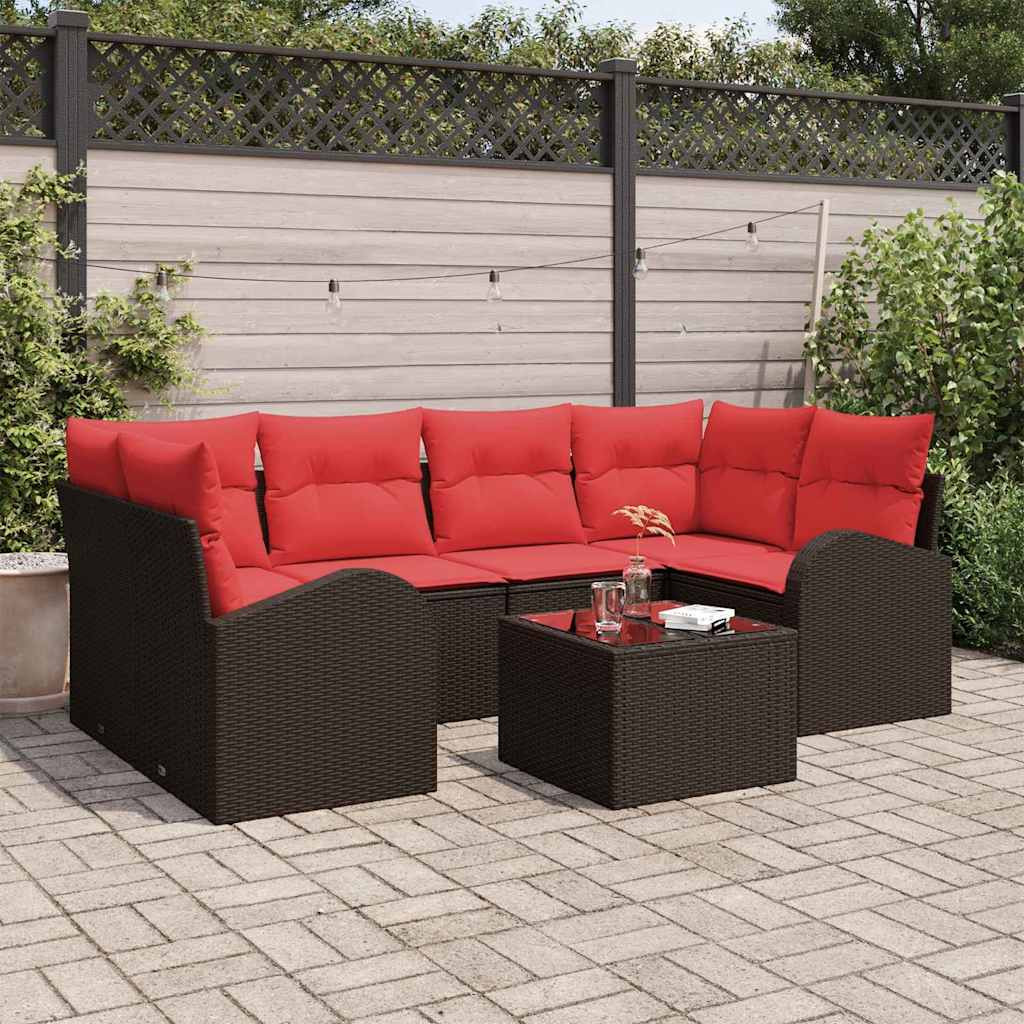 vidaXL Gartensofa-set mit Speicher 7 pcs Beige und Rot Poly-Rattan