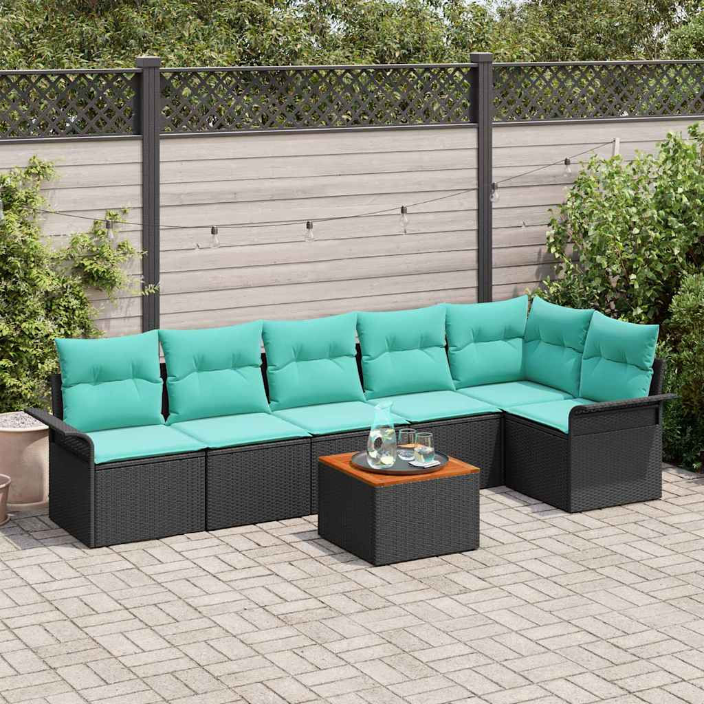 vidaXL Gartensofa-set 7 pcs Schwarz und Türkis Poly-Rattan