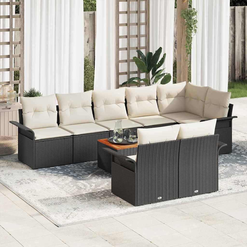 vidaXL Gartensofa-set mit Speicher 9 pcs Schwarz und Creme Poly-Rattan