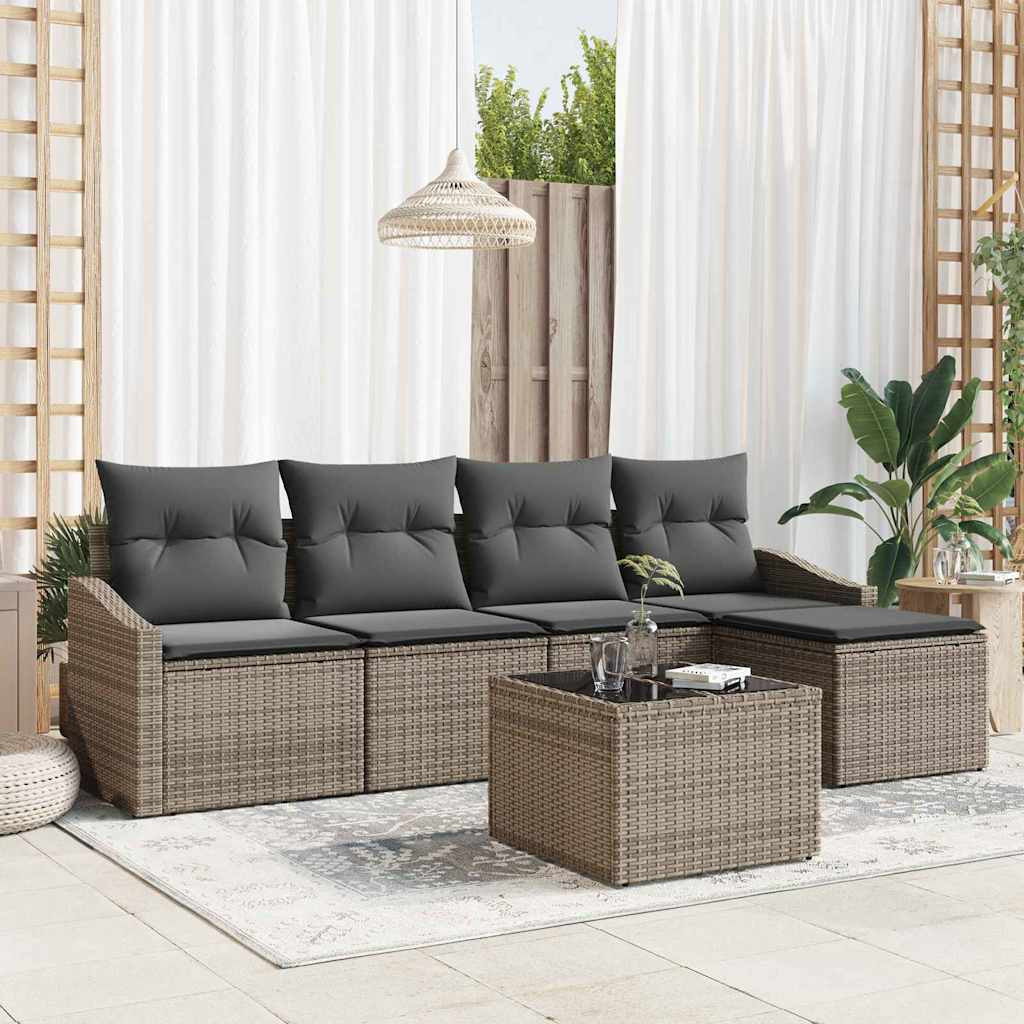 vidaXL Sofa Set mit Kissen mit Speicher 6 pcs Hellgrau Poly-Rattan