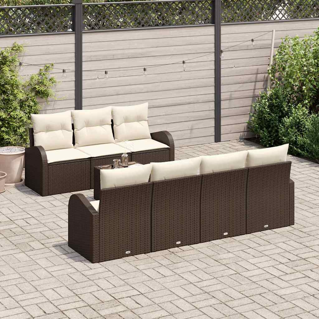 vidaXL Garten-Sofa-Set mit Kissen 8 pcs Braun, Creme 55 x 55 x 37 cm