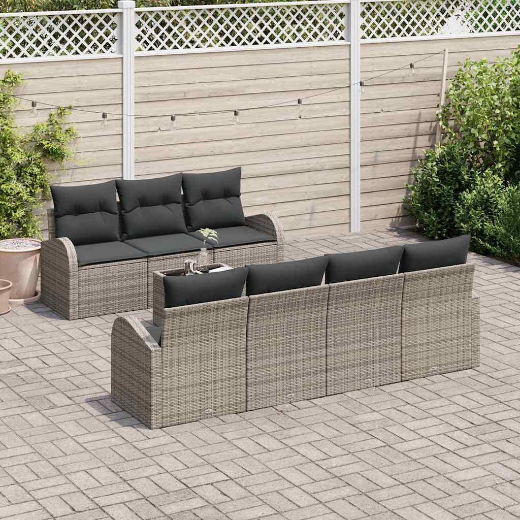 vidaXL Garten-Sofa-Set 8 pcs Grau Poly-Rattan und Stahl und Glas