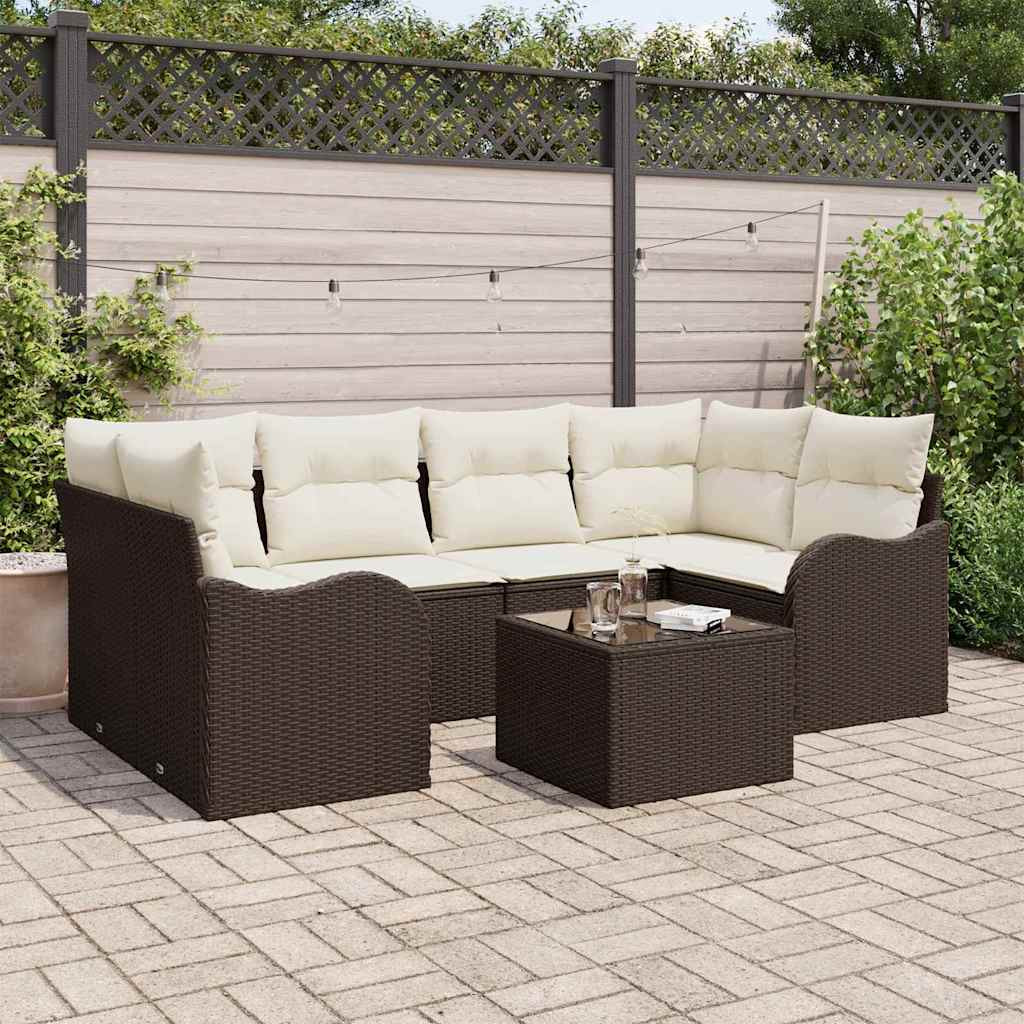 vidaXL Garten-Sofa-Set mit Kissen mit Speicher 7 pcs Braun und Creme