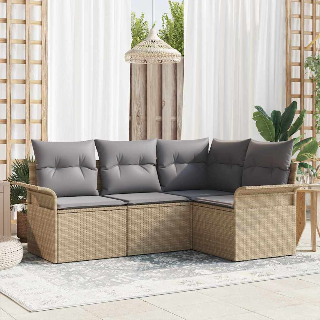 vidaXL Gartensofa-set mit Speicher 4 pcs Beige Poly-Rattan