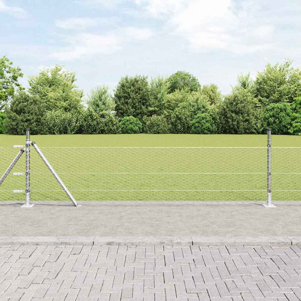 vidaXL Sechseckzaun mit Betonsockel 10 x 0,5 m Verzinkter Stahl Silber