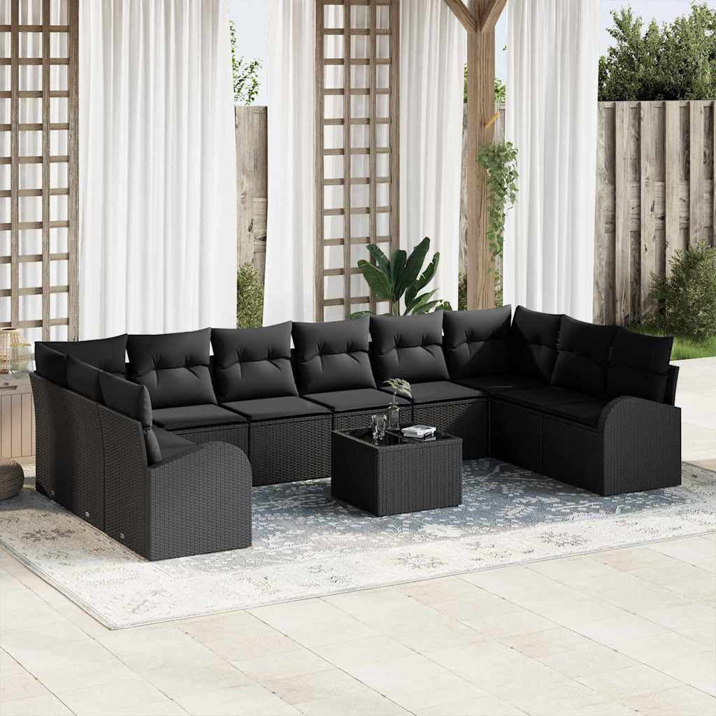 vidaXL Gartensofa-set mit Kissen 11 pcs Schwarz Poly-Rattan
