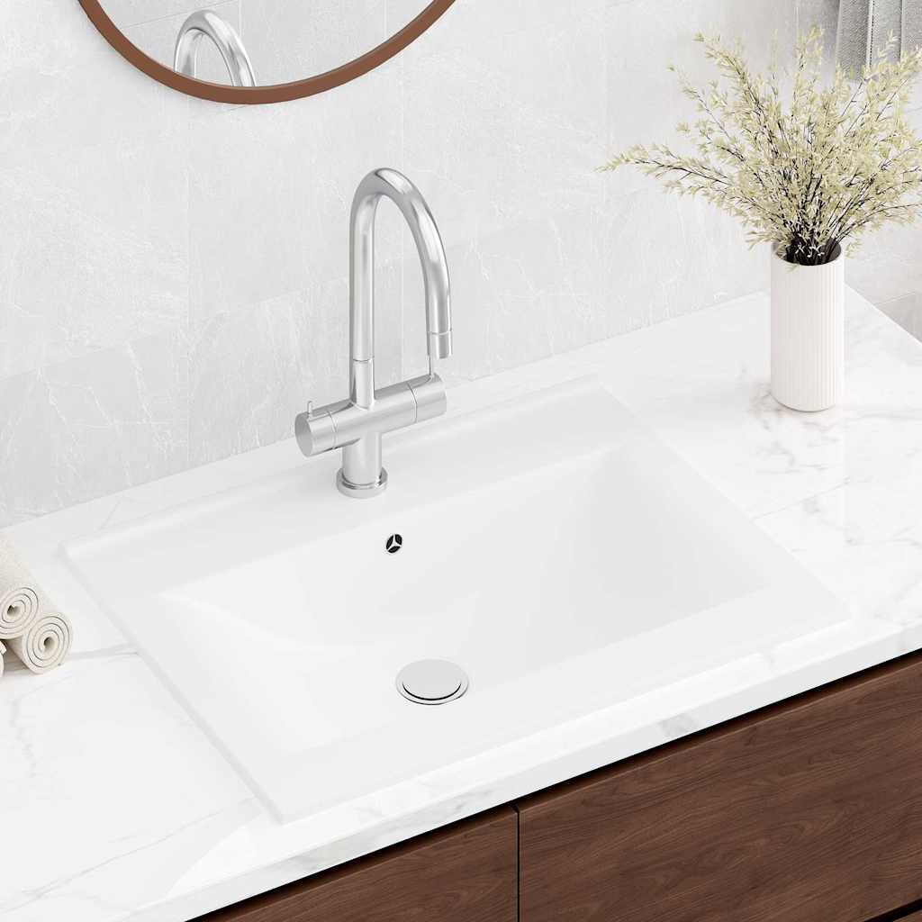 vidaXL Luxus-Waschbecken Keramik Rechteckig Weiß mit Hahnloch 60x46 cm