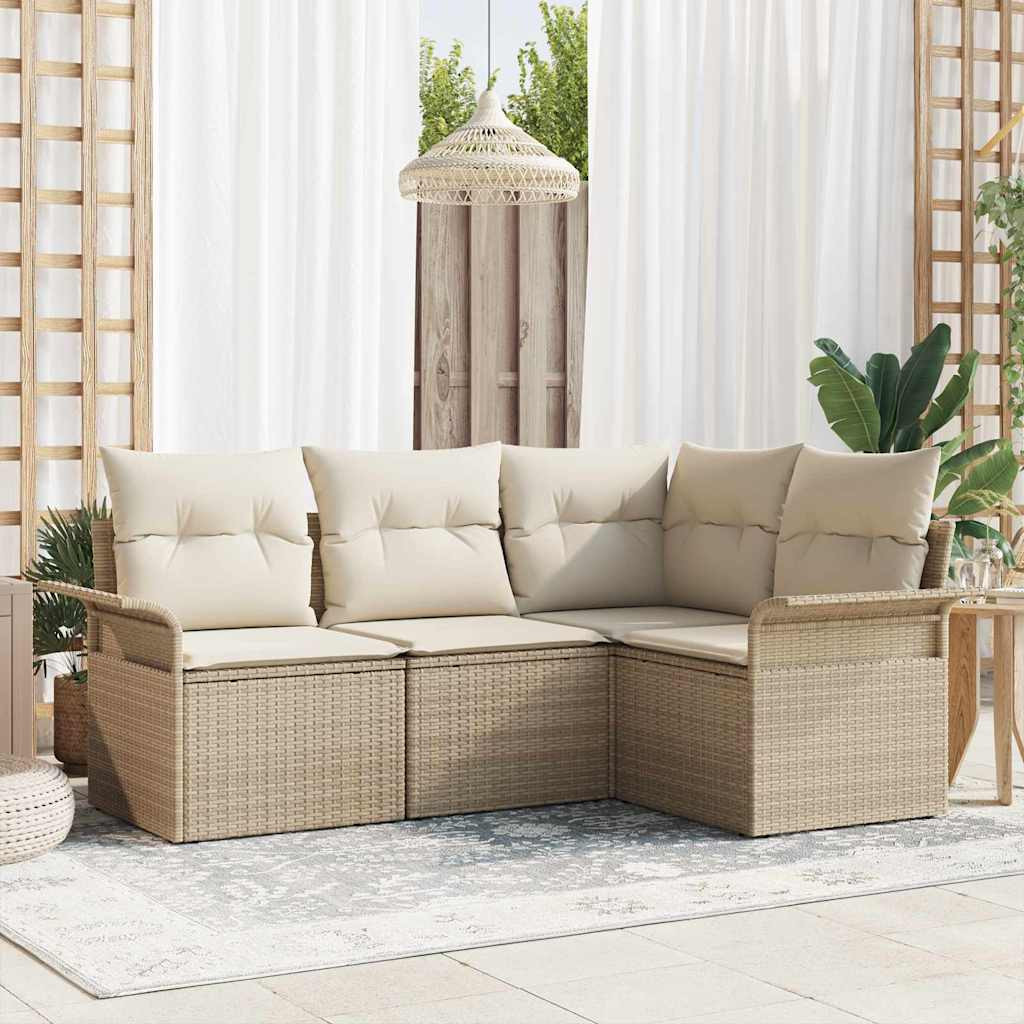 vidaXL Gartensofa-set mit Speicher 4 pcs Beige Poly-Rattan
