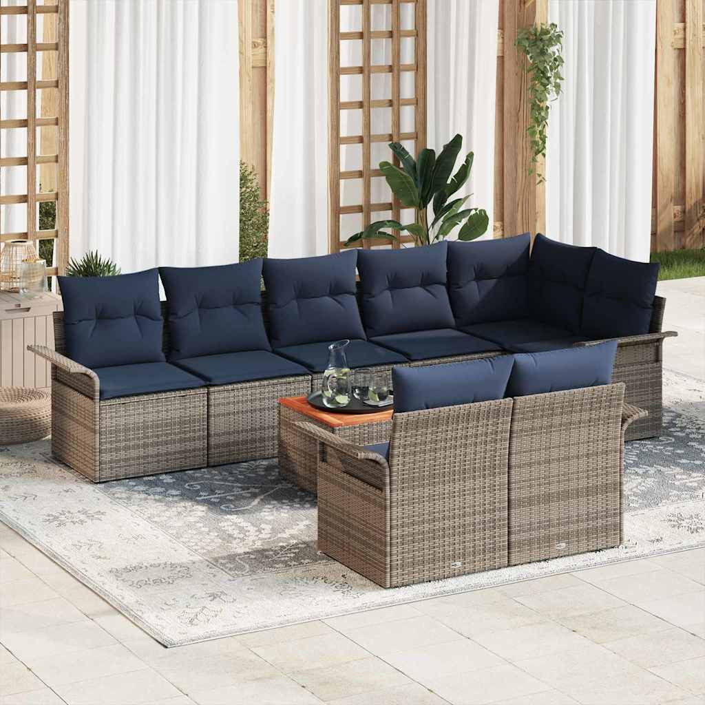 vidaXL Gartensofa-set 9 pcs Grau und Marineblau Poly-Rattan