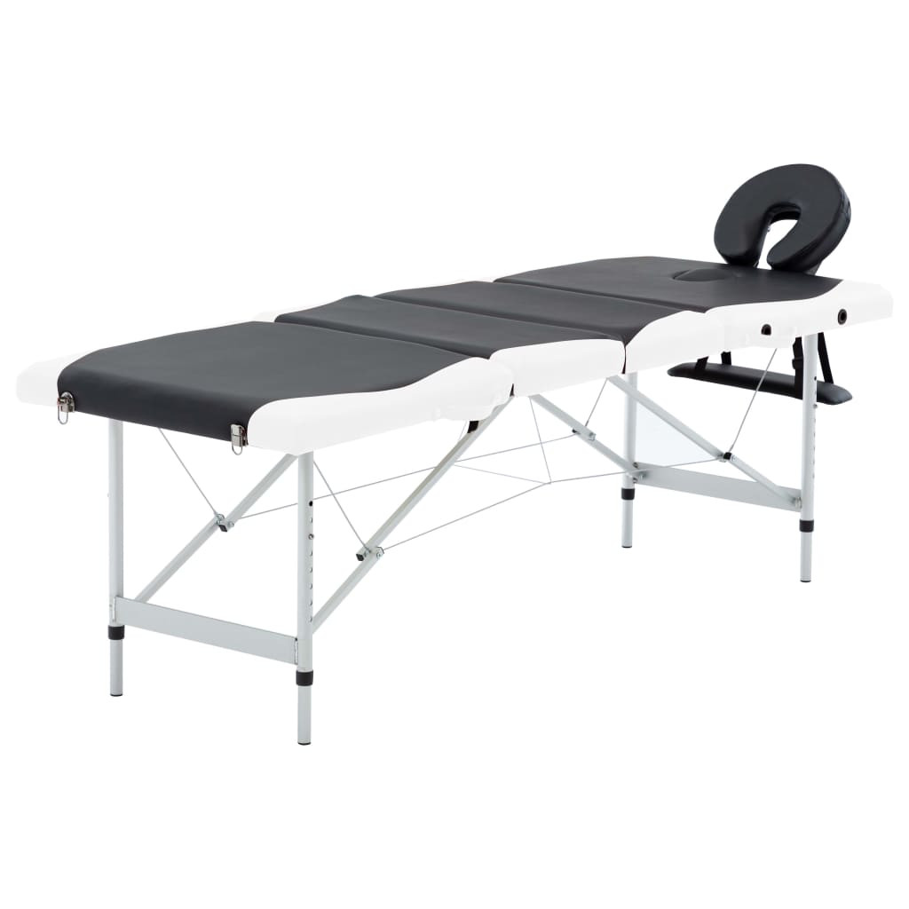 vidaXL Massageliege Klappbar 4-Zonen Aluminiumgestell Schwarz und Weiß