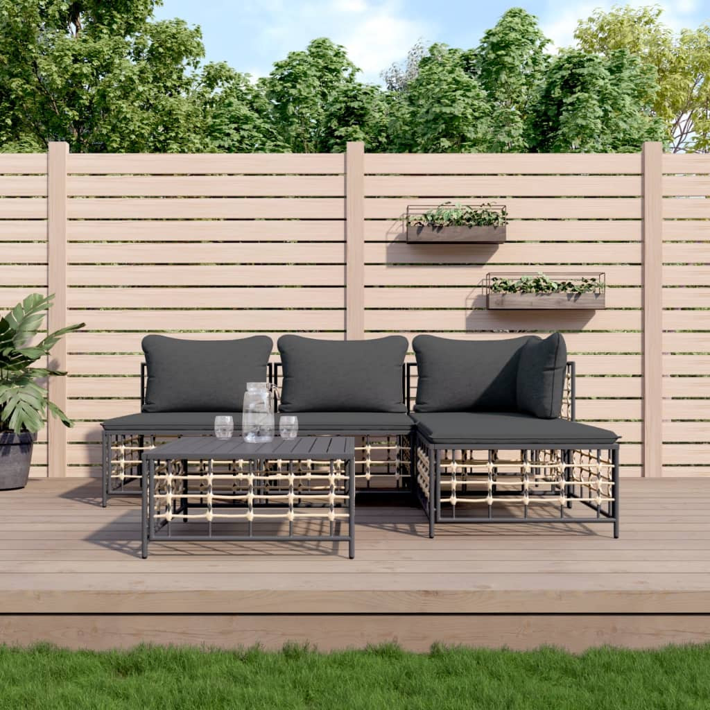 vidaXL 5-tlg. Garten-Lounge-Set mit Kissen Anthrazit Poly Rattan