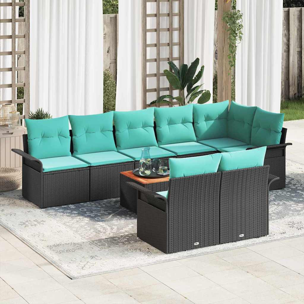 vidaXL Gartensofa-set 9 pcs Schwarz und Türkis Poly-Rattan