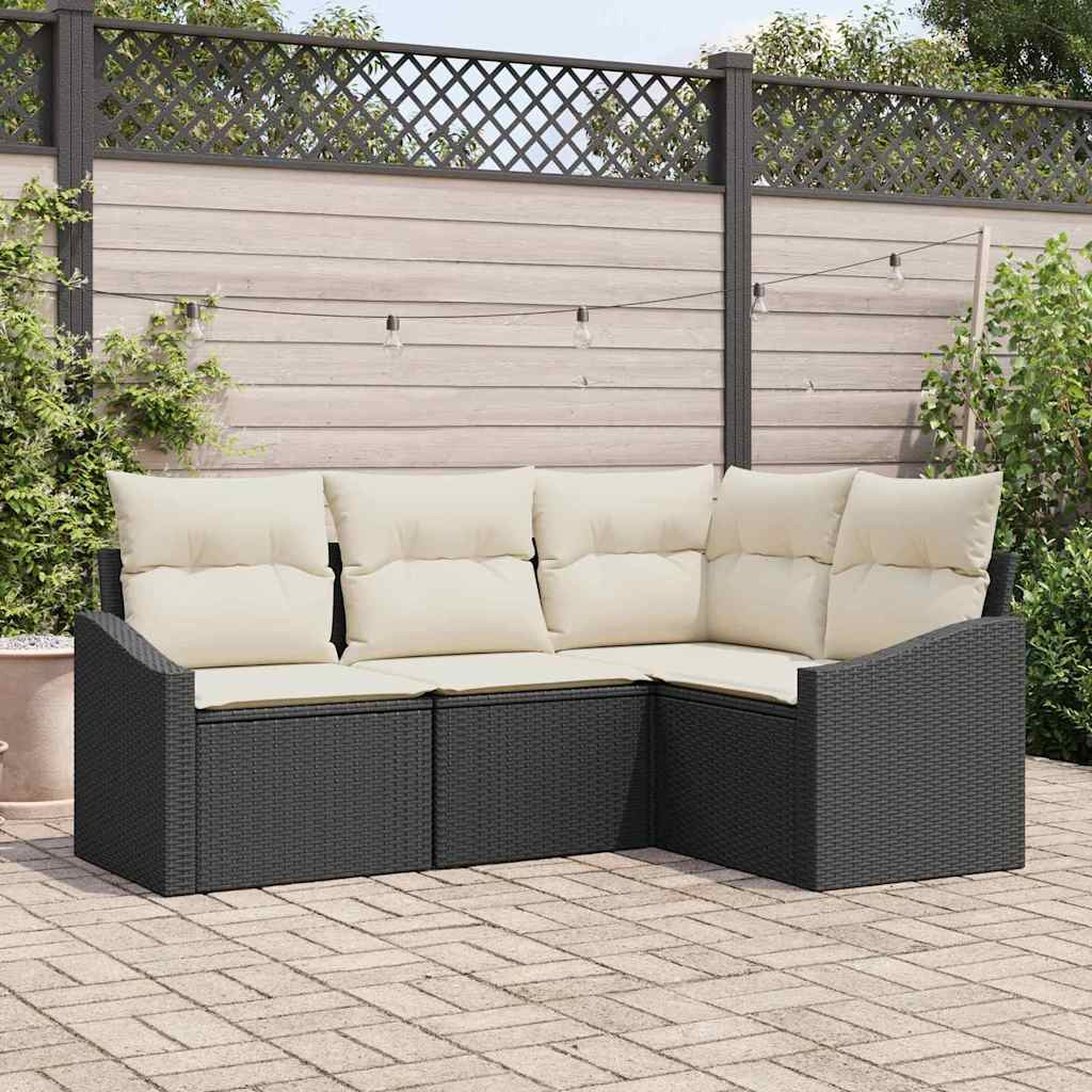 vidaXL Gartensofa-set mit Kissen 4 pcs Schwarz und Weiß Poly-Rattan