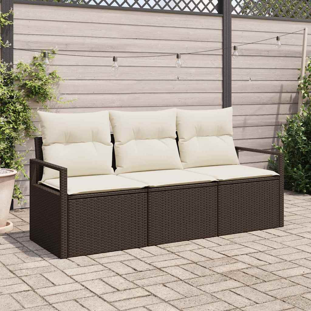 vidaXL Gartensofa-set mit Kissen 3 pcs Braun und Weiß Poly-Rattan