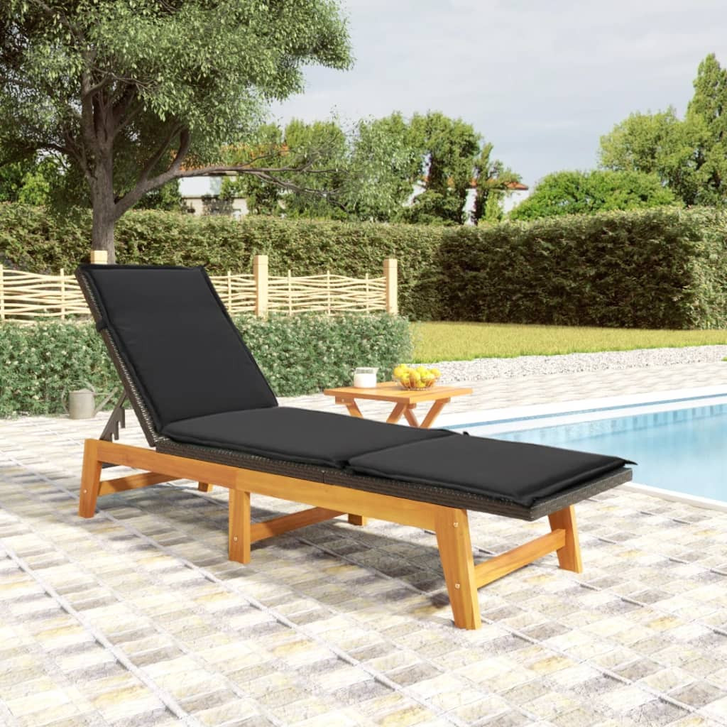 vidaXL Sonnenliege mit Tisch Poly Rattan und Massivholz Akazie
