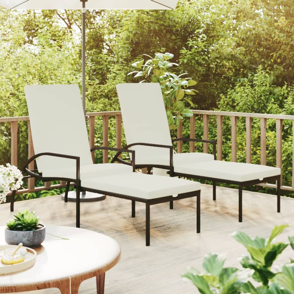 vidaXL Sonnenliegen 2 Stk. mit Fußhocker PE-Rattan Schwarz