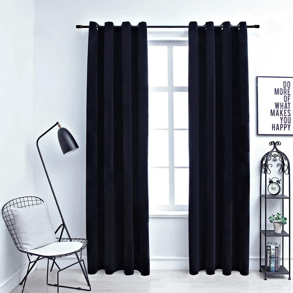 vidaXL Verdunkelungsvorhänge mit Ösen 2 Stk. Samt Schwarz 140x225 cm
