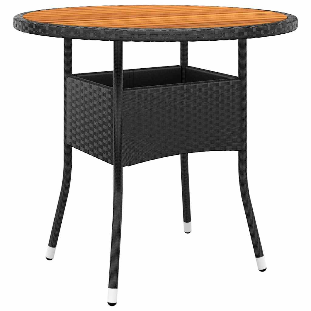 vidaXL Gartentisch Ø80x75 cm Akazienholz und Poly Rattan Schwarz