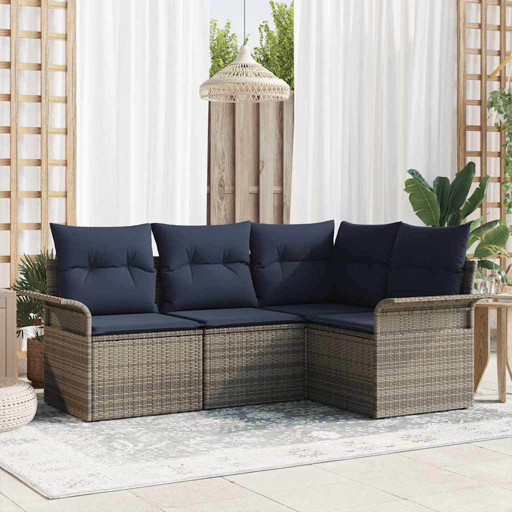 vidaXL Gartensofa-set mit Speicher 4 pcs Grau Poly-Rattan