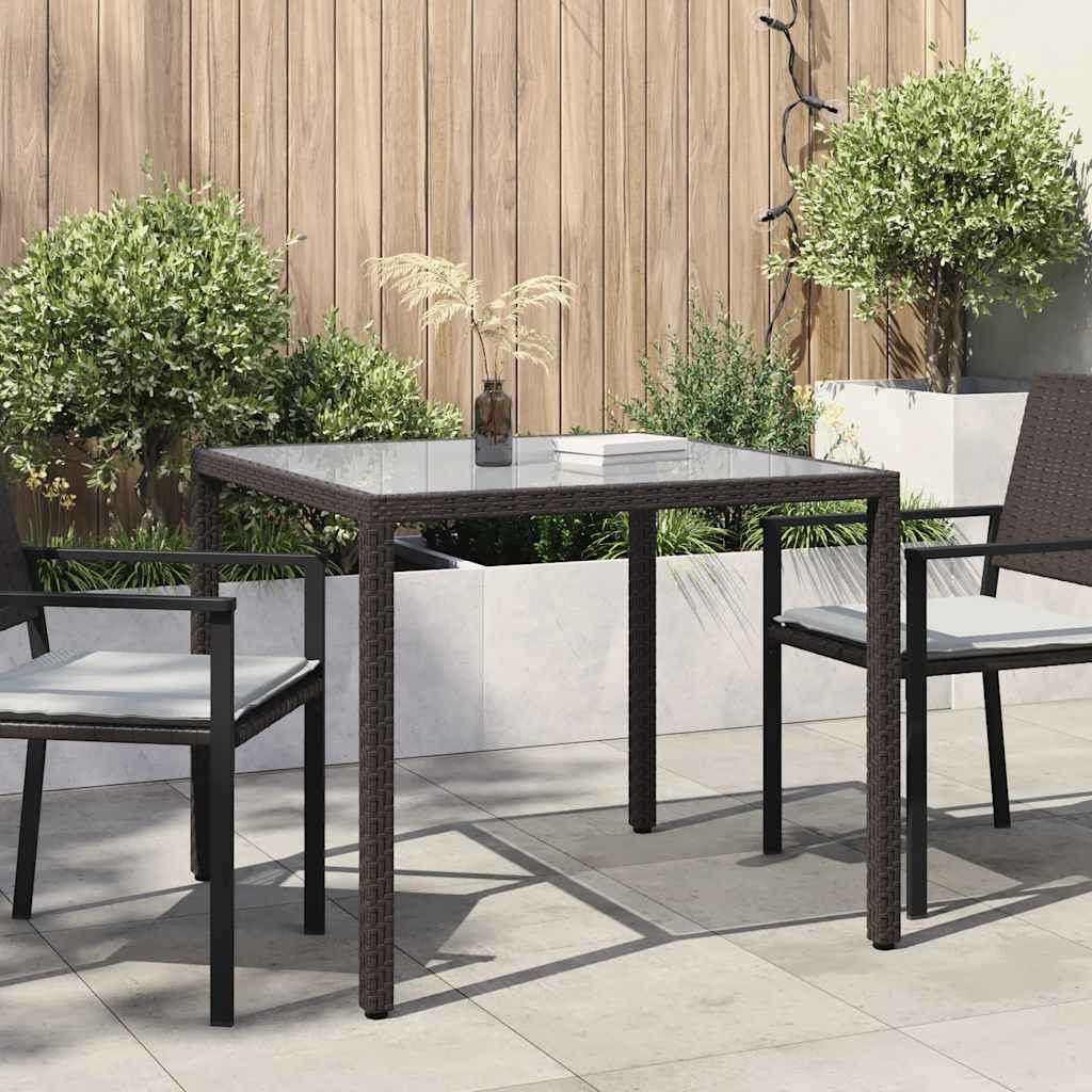 vidaXL Gartentisch 90x90x75 cm Gehärtetes Glas Poly Rattan Braun