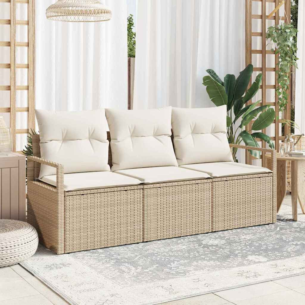 vidaXL Gartensofa-set mit Kissen 3 pcs Beige und Weiß Poly-Rattan
