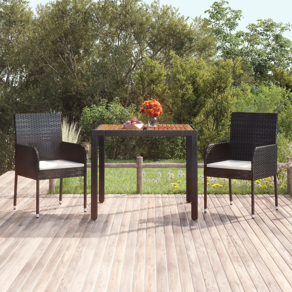 vidaXL Gartentisch mit Holzplatte Schwarz 90x90x75 cm Poly Rattan