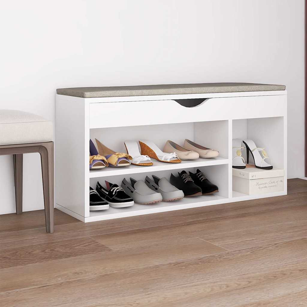 vidaXL Schuhbank mit Kissen Weiß 104x30x49 cm Holzwerkstoff