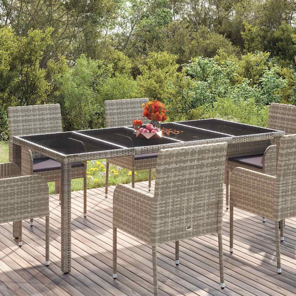 vidaXL Gartentisch mit Glasplatte Grau 190x90x75 cm Poly Rattan