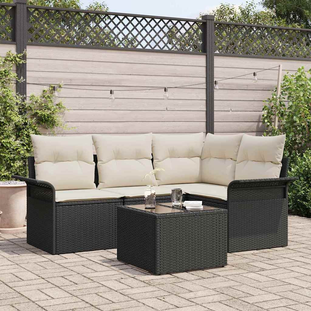 vidaXL Gartensofa-set mit Speicher 5 pcs Schwarz Poly-Rattan