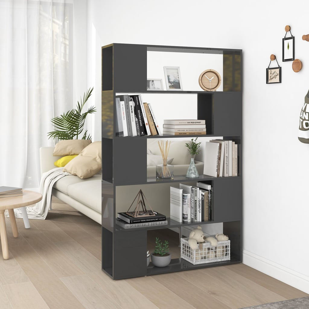 vidaXL Bücherregal Raumteiler Hochglanz-Grau Holzwerkstoff