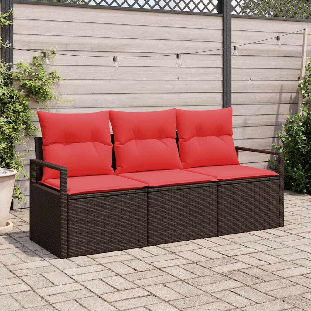 vidaXL Gartensofa-set mit Kissen 3 pcs Braun und Rot Poly-Rattan
