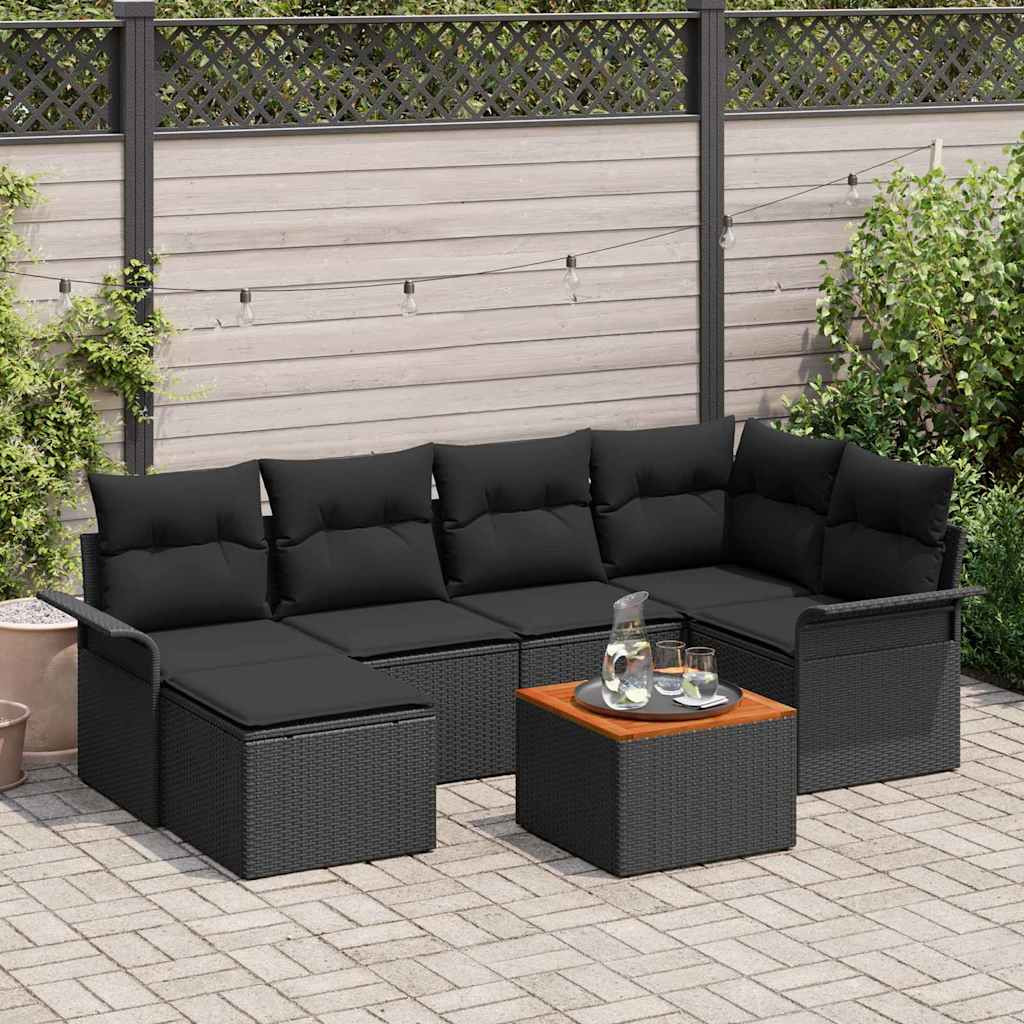 vidaXL Gartensofa-set mit Speicher 7 pcs Schwarz Poly-Rattan