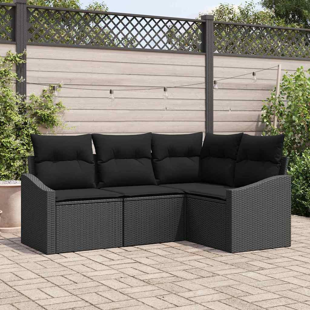 vidaXL Gartensofa-set mit Kissen 4 pcs Schwarz Poly-Rattan